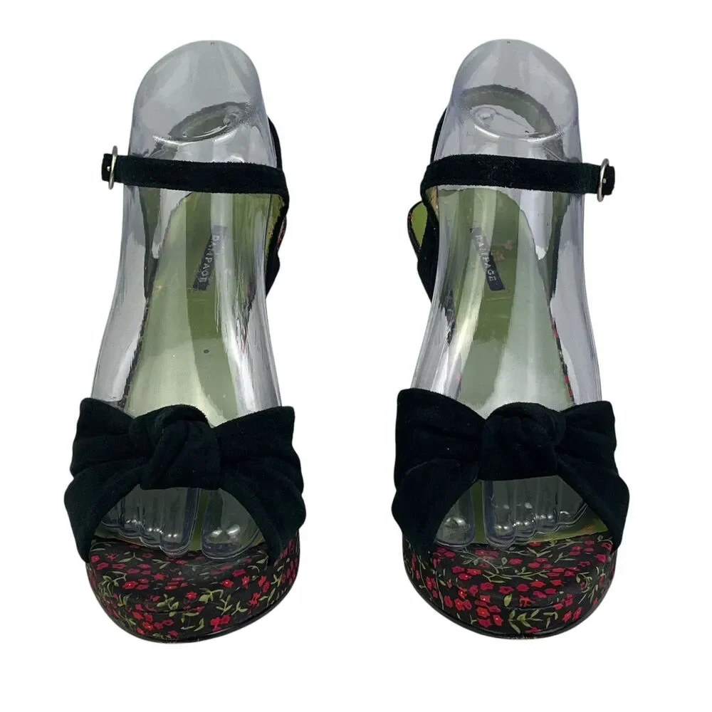 Rampage Floral Ankle Strap Espadrille Wedge Sandal Women's Size 7 M Leather